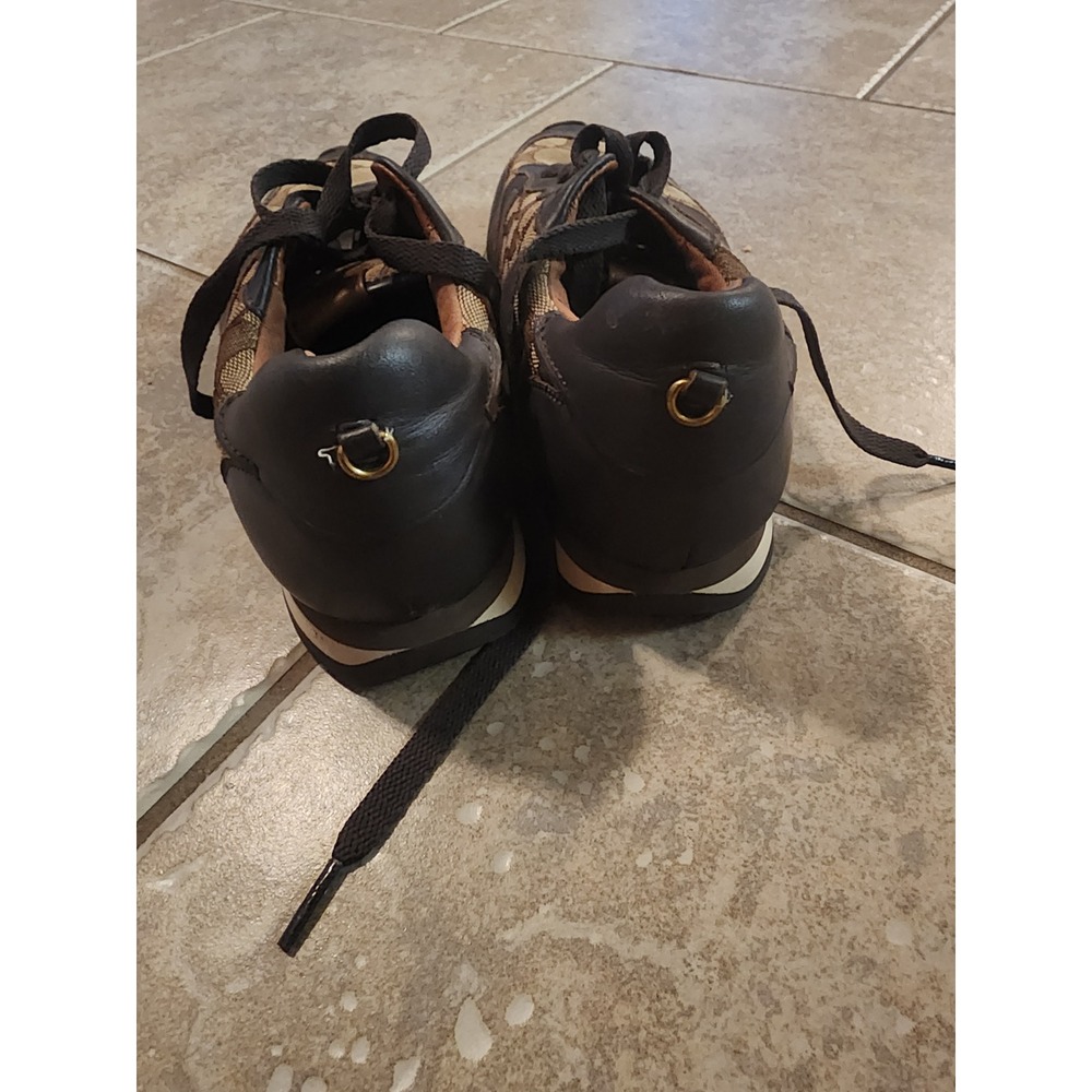 Coach Signature Monogram Leather Trim Sneakers Brown Khaki Low Top Shoes - Picture 6 of 6